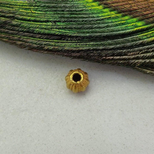 18k Solid Yellow Gold Oval Corrugated Spacer Beads 5.5x5mm - Kanika Creations