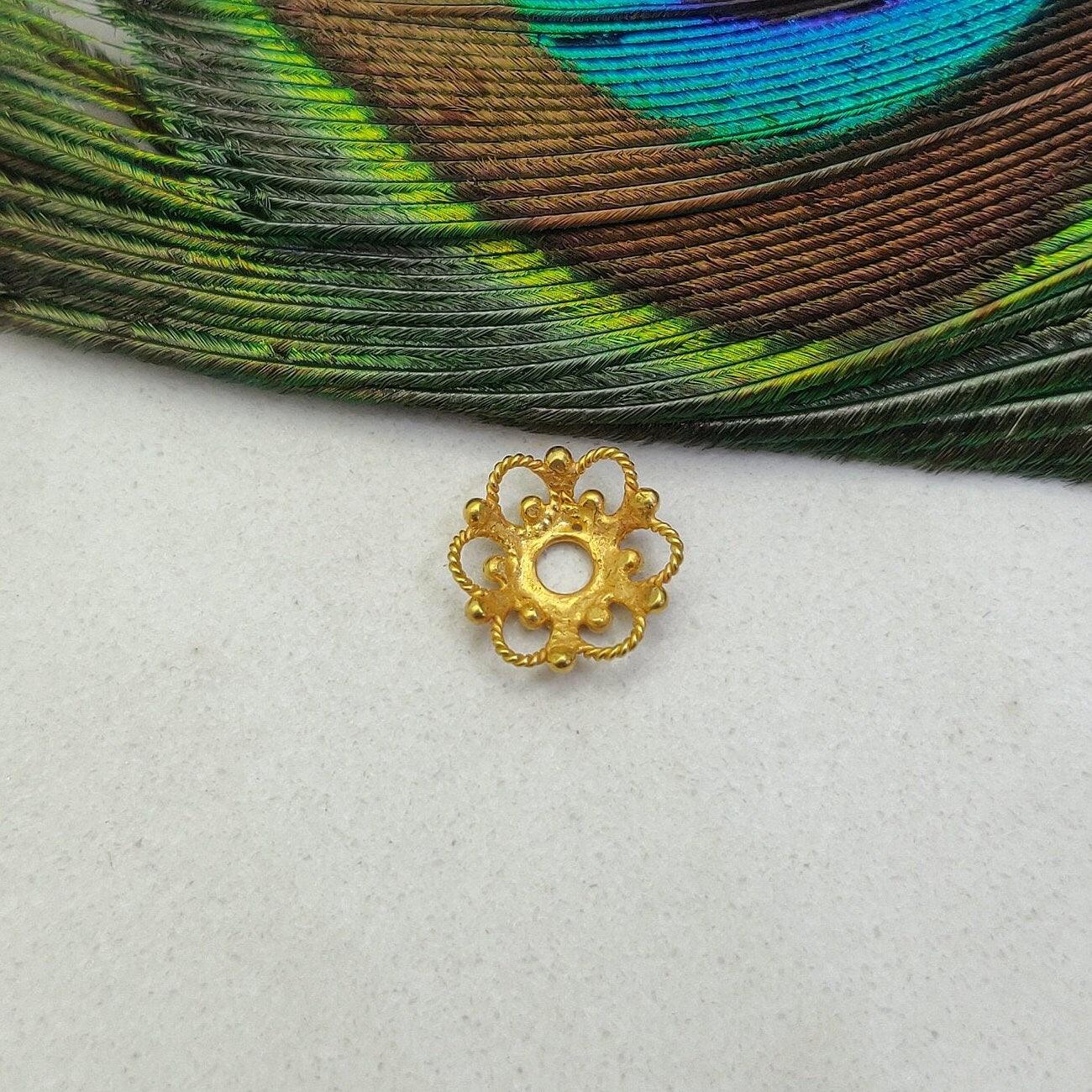 18k Solid Yellow Gold Fancy Floral Bead Cap 11 mm - Kanika Creations