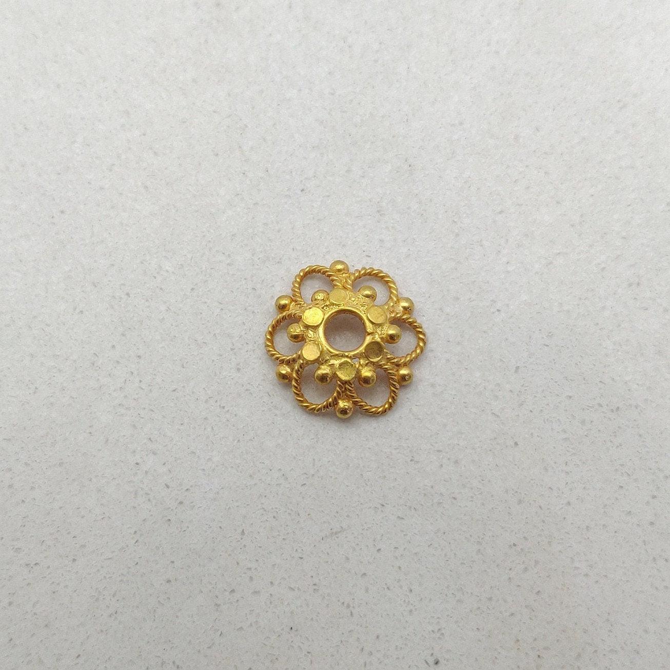 18k Solid Yellow Gold Fancy Floral Bead Cap 11 mm - Kanika Creations