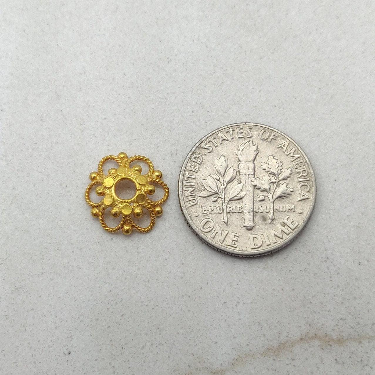 18k Solid Yellow Gold Fancy Floral Bead Cap 11 mm - Kanika Creations