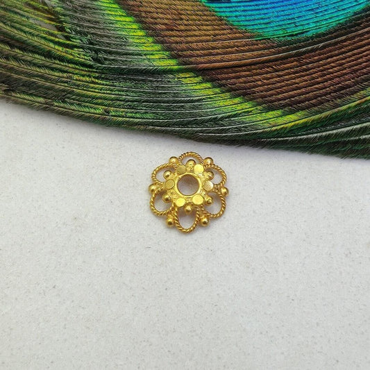 18k Solid Yellow Gold Fancy Floral Bead Cap 11 mm - Kanika Creations