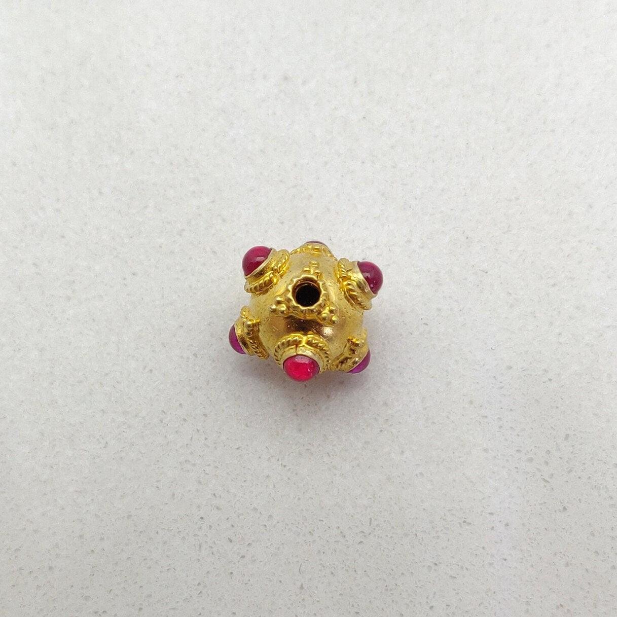 18k Solid Yellow Gold Gemstone Ball Beads-10X9 mm - Kanika Creations