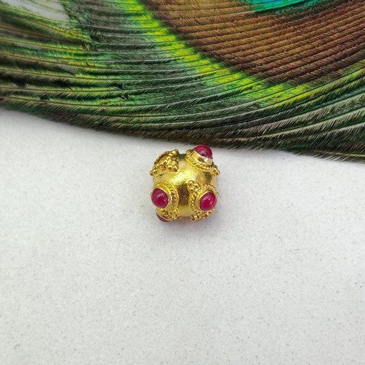 18k Solid Yellow Gold Gemstone Ball Beads-10X9 mm - Kanika Creations