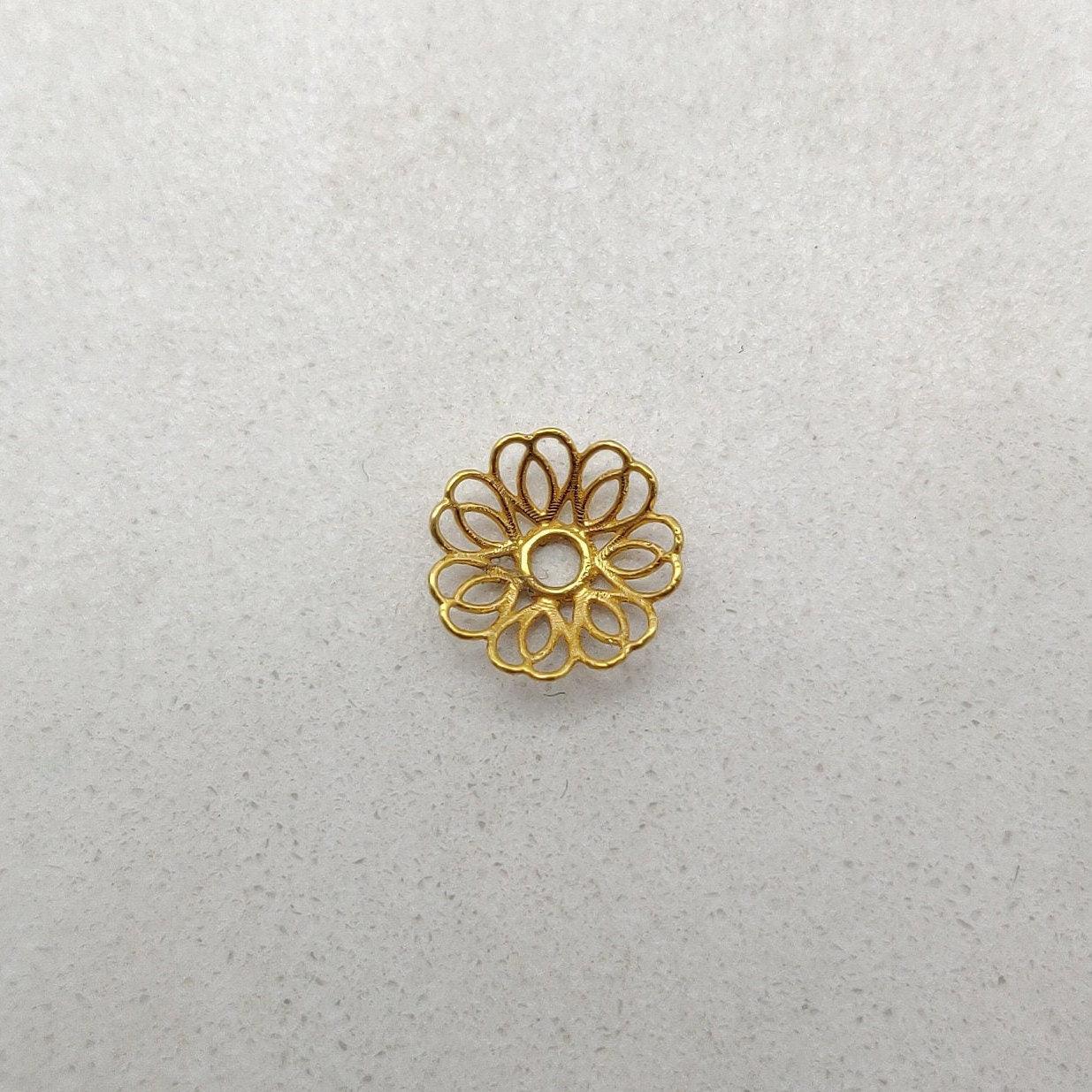 18k Yellow Gold Fancy Filigree Carved Beads Cap Findings 9mm - Kanika Creations