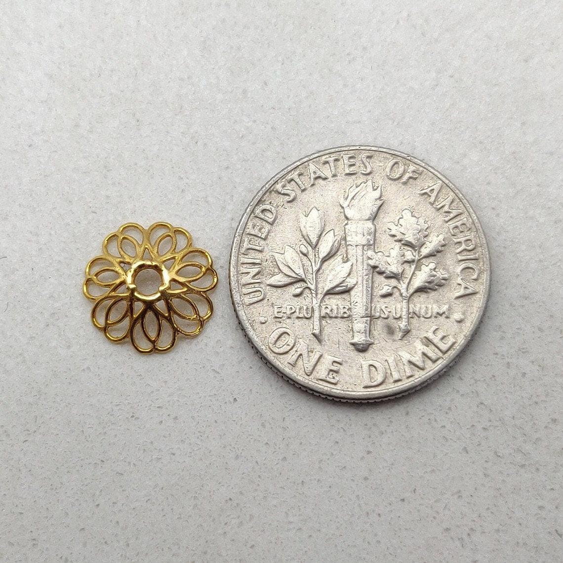 18k Yellow Gold Fancy Filigree Carved Beads Cap Findings 9mm - Kanika Creations