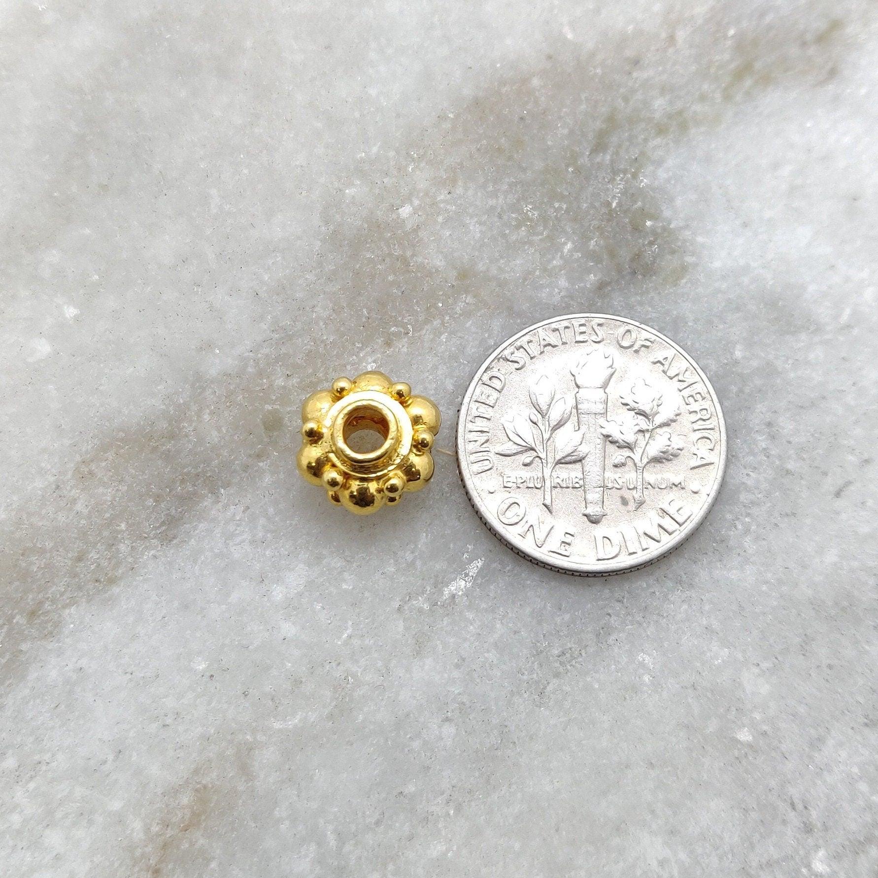 18k Solid Yellow Gold Wheel Spacer Beads 9x6mm - Kanika Creations