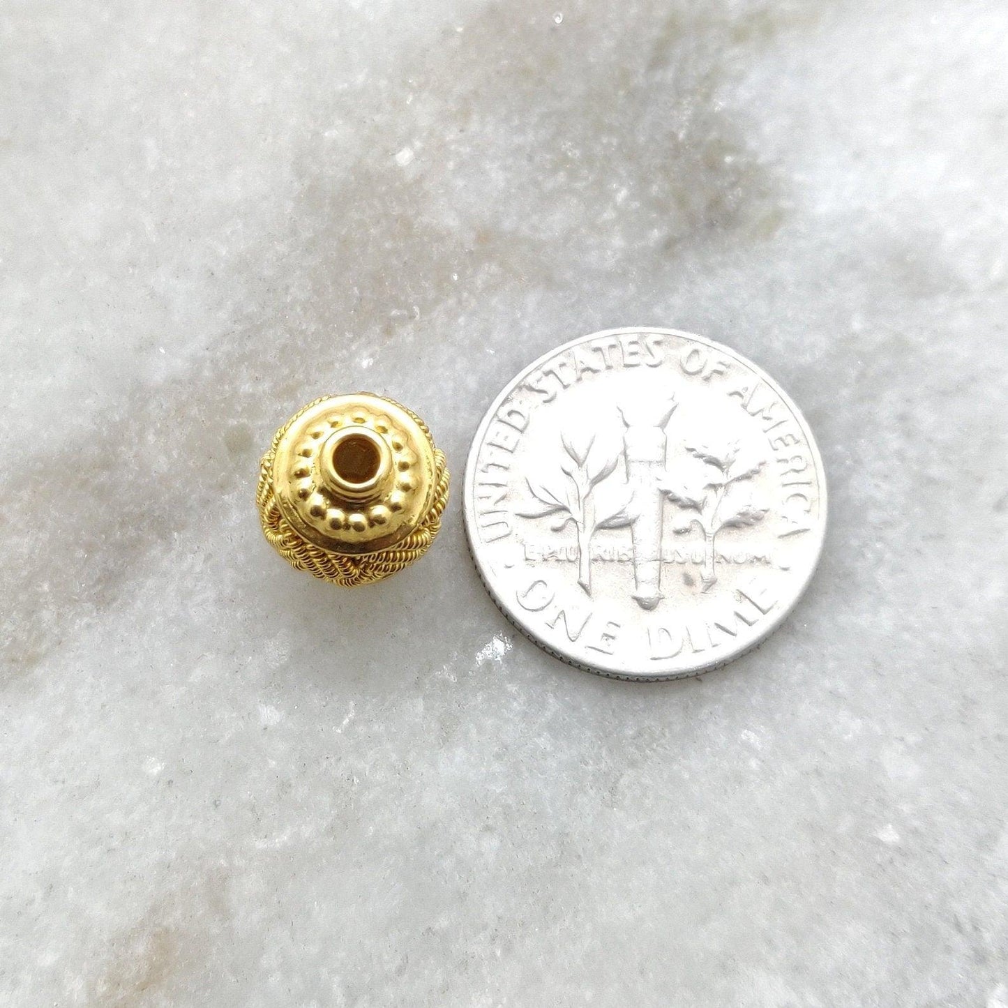 18K Solid Yellow Gold Drum Beads Finding 13X8mm - Kanika Creations