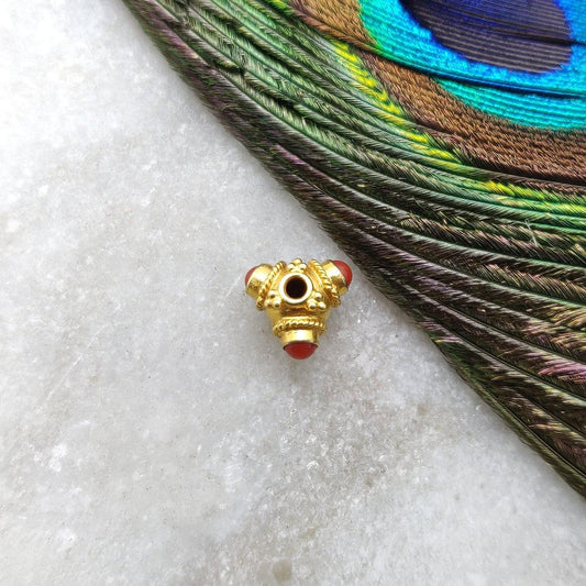 18K Gold Spacer Beads Coral Stone Triangle DIY Craft - Kanika Creations