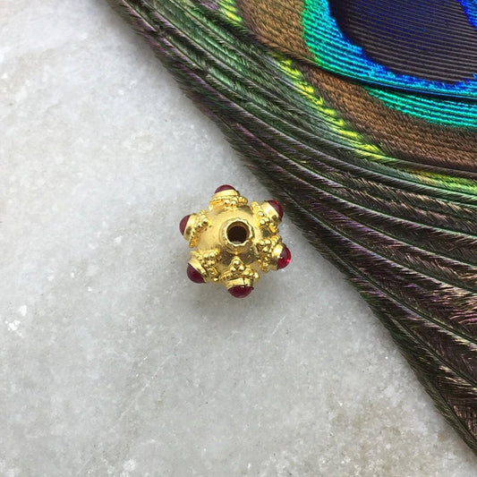 18k Gold Rondelle Ruby Stone Spacer Beads Finding 10mm - Kanika Creations