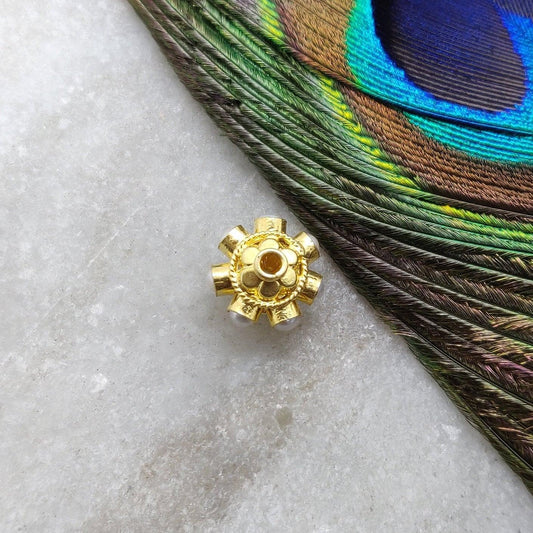 18K Gold Freshwater Pearl Stone Roundelle Spacer Bead - Kanika Creations