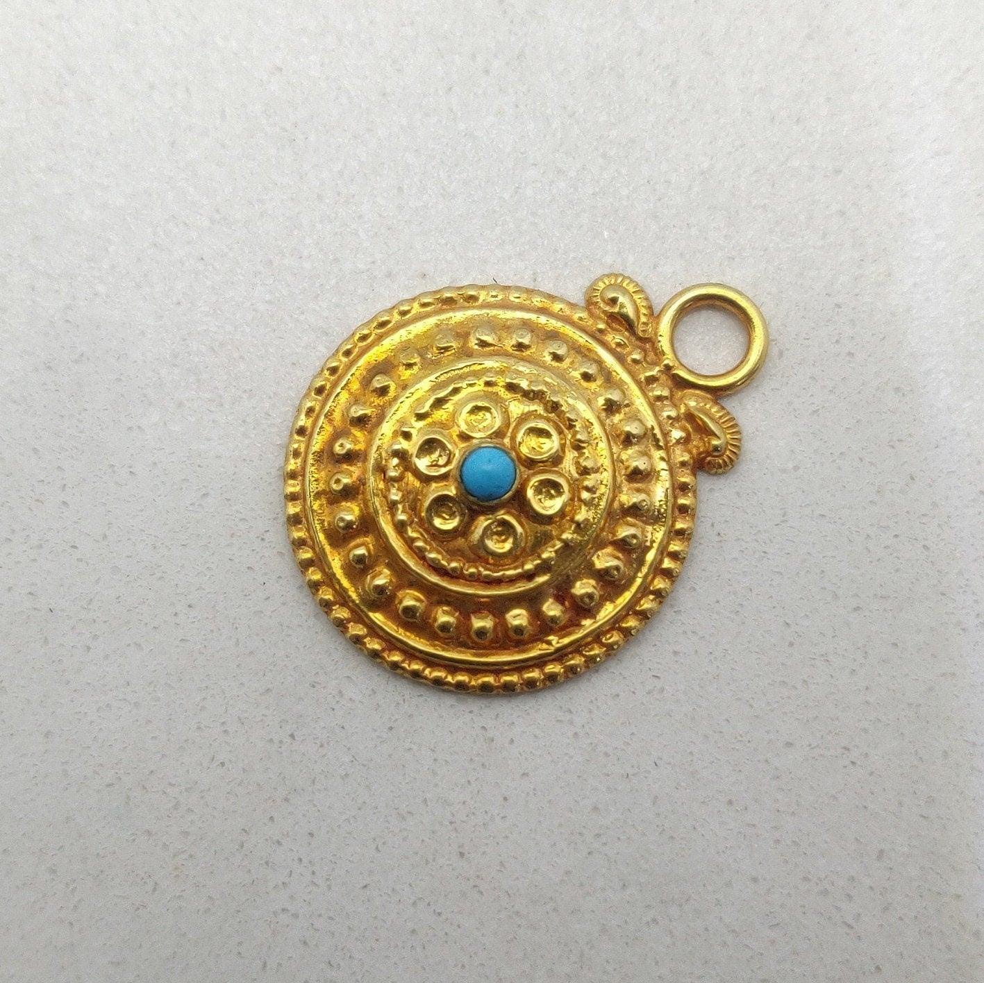 19mm 18k Gold Pendant With Turquoise Jewelry - Kanika Creations