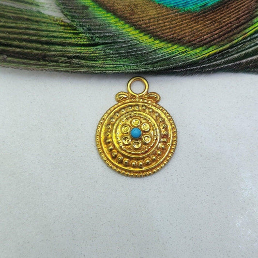 19mm 18k Gold Pendant With Turquoise Jewelry - Kanika Creations