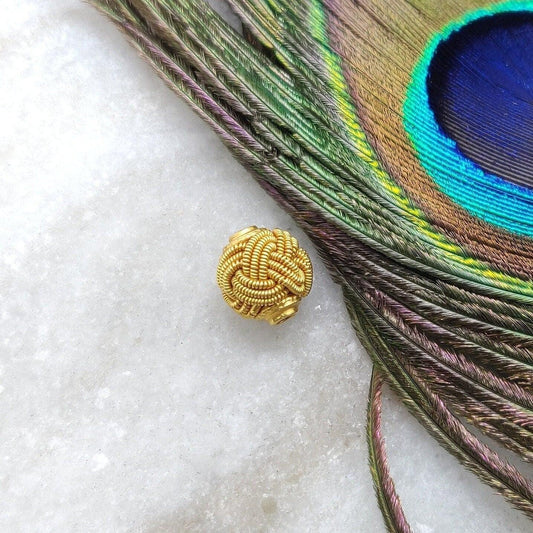18K Solid Yellow Gold Vintage Knot Spacer Beads 9.5x9mm - Kanika Creations
