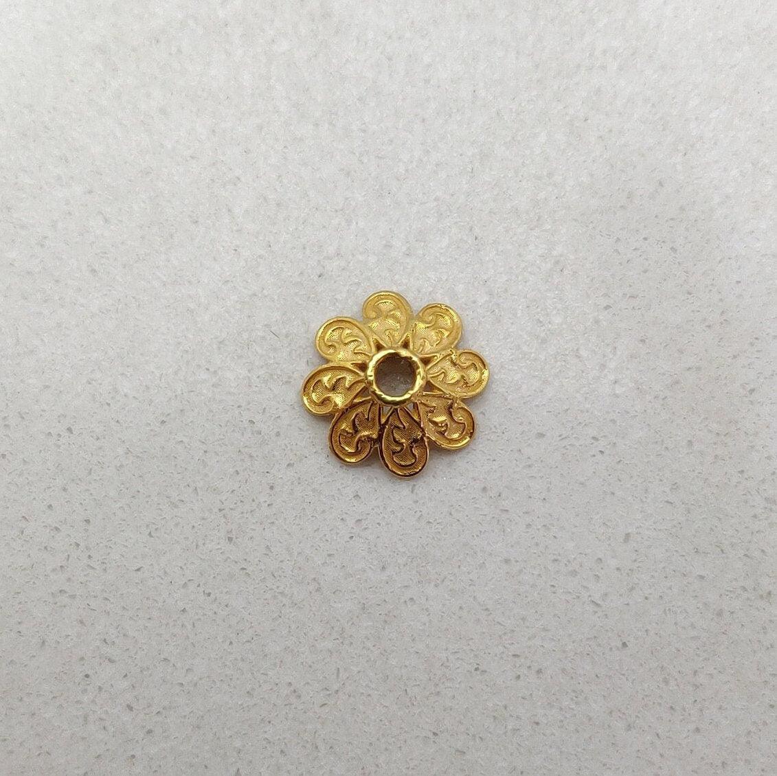 18k Yellow Gold Floral Spacer Bead Caps - Kanika Creations