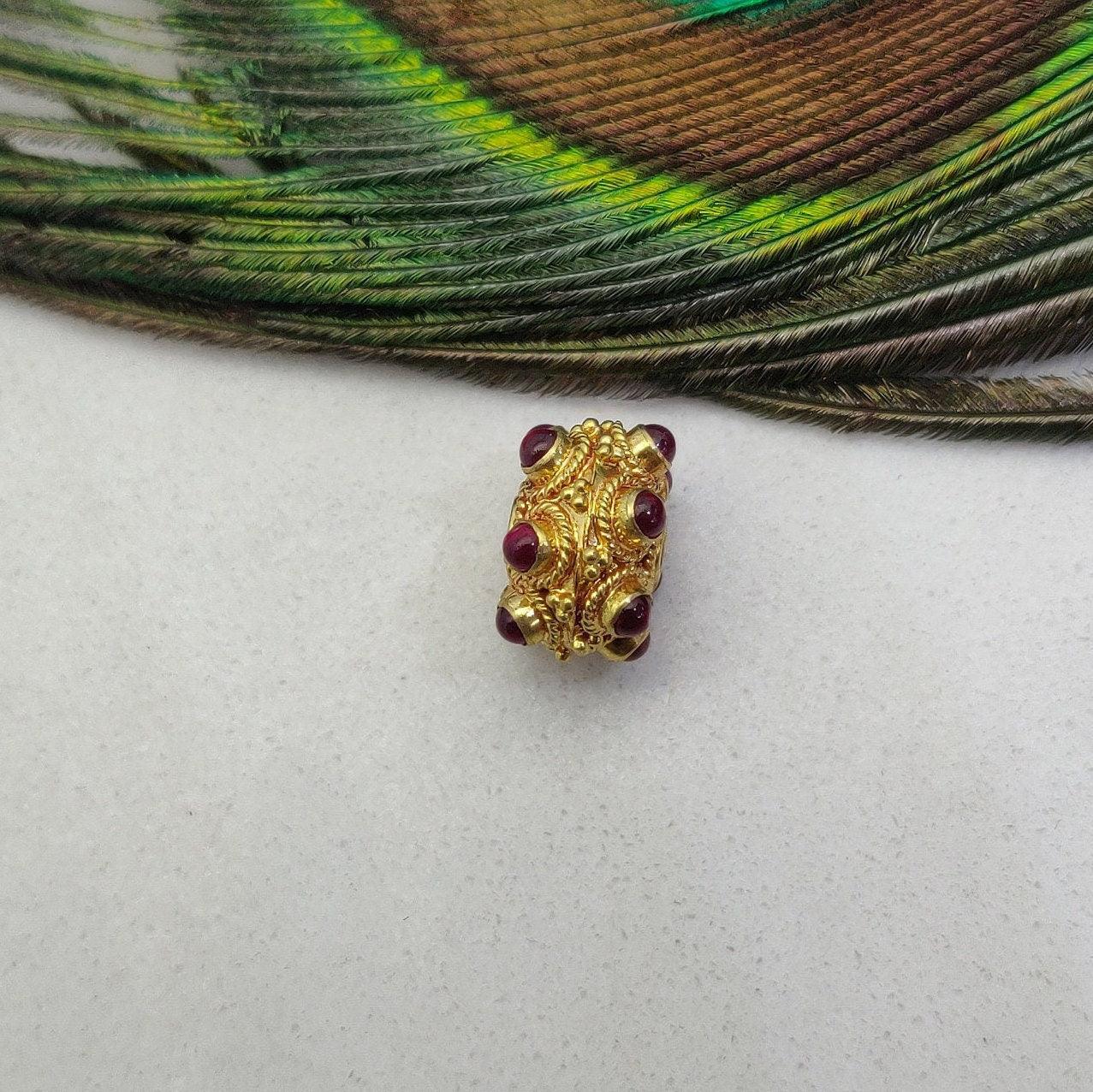 18k Solid Yellow Gold Rondelle Ruby Pumpkin Beads 11mm - Kanika Creations