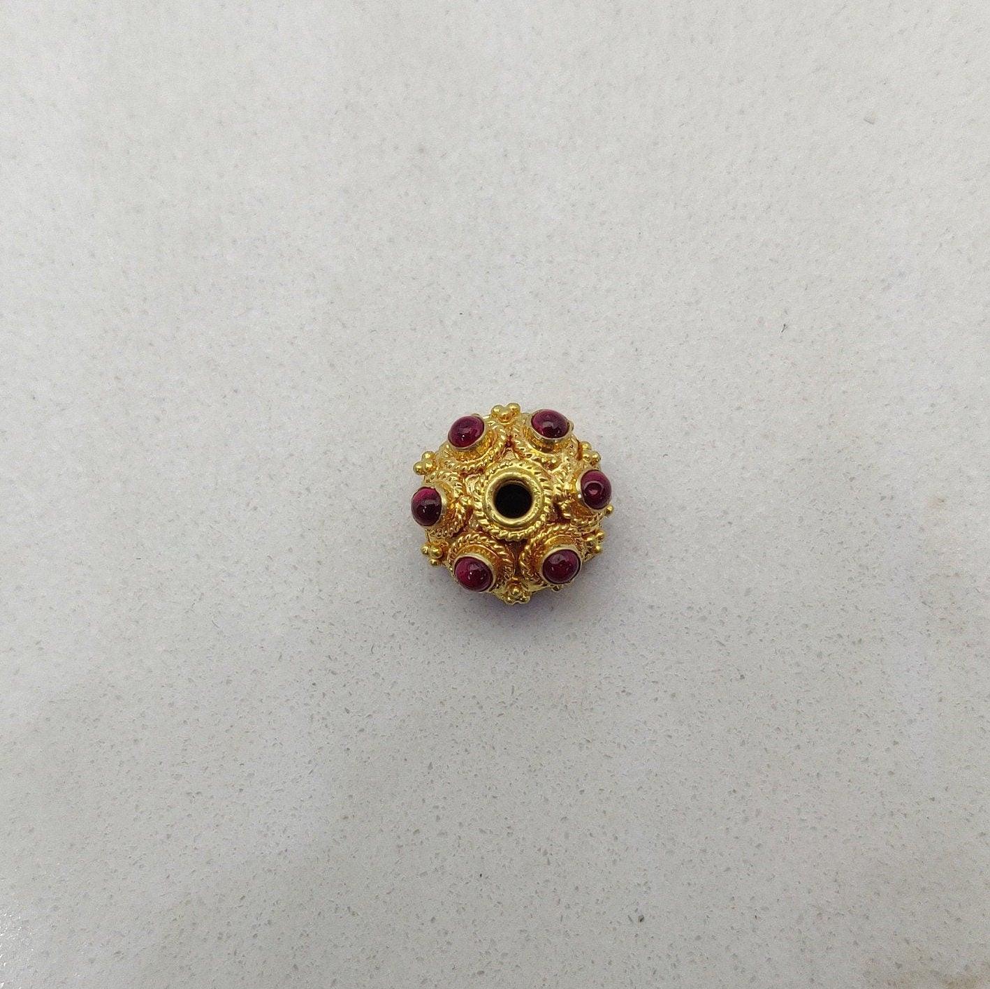 18k Solid Yellow Gold Rondelle Ruby Pumpkin Beads 11mm - Kanika Creations