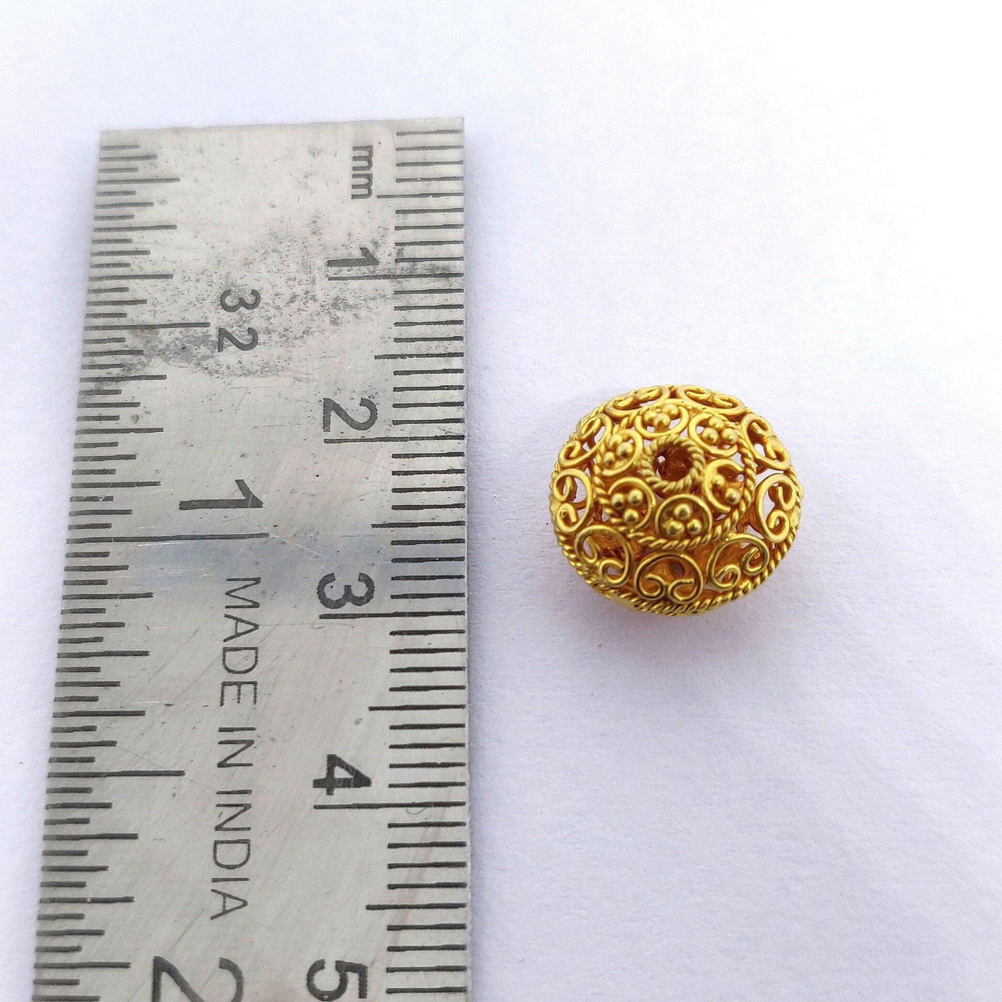 18k Solid Yellow Gold Filigree Rondelle Spacer Beads 10x13mm - Kanika Creations