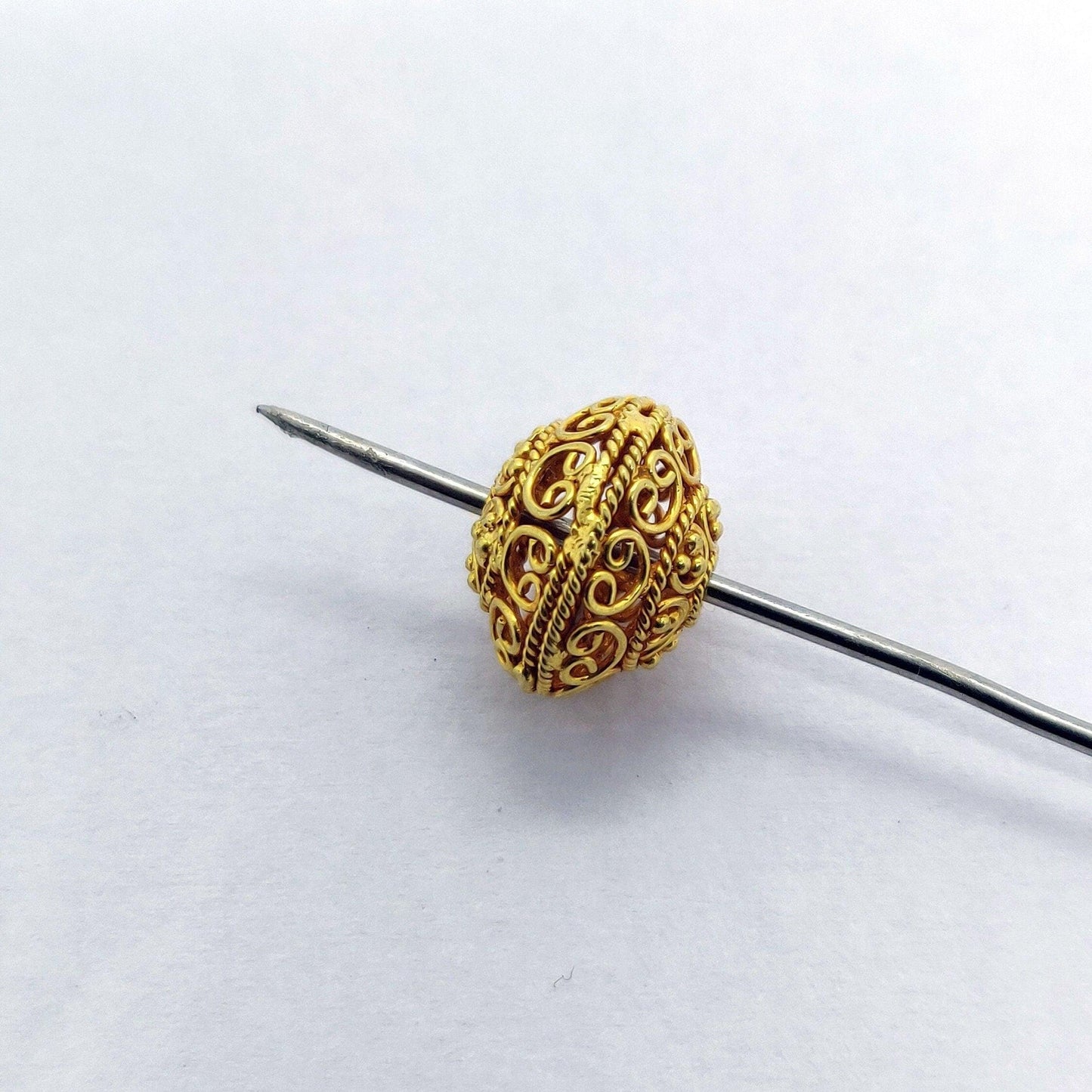 18k Solid Yellow Gold Filigree Rondelle Spacer Beads 10x13mm - Kanika Creations