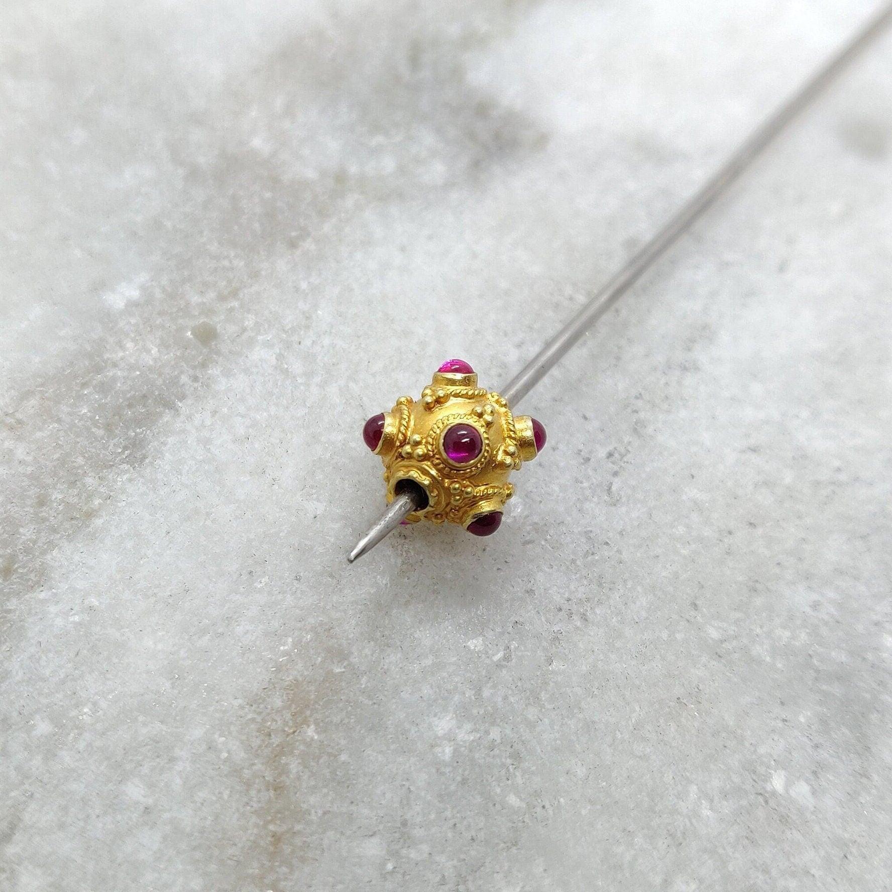18k Solid Yellow Gold Ruby Filigree Ball Spacer Beads 8mm - Kanika Creations