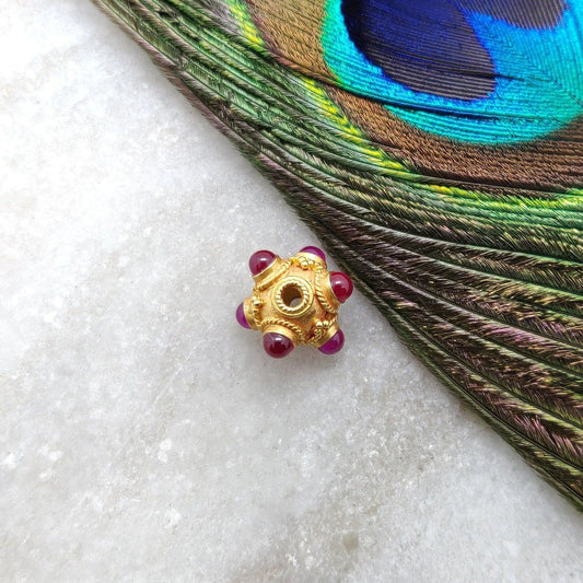 18k Solid Yellow Gold Ruby Round Beads 8mm - Kanika Creations