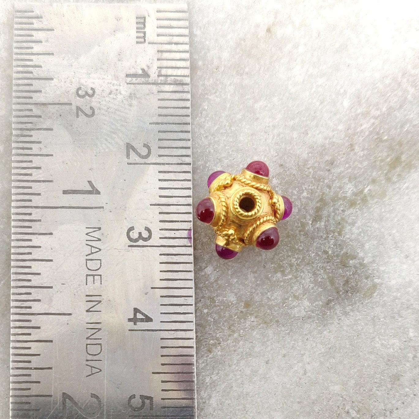 18k Solid Yellow Gold Ruby Round Beads 8mm - Kanika Creations