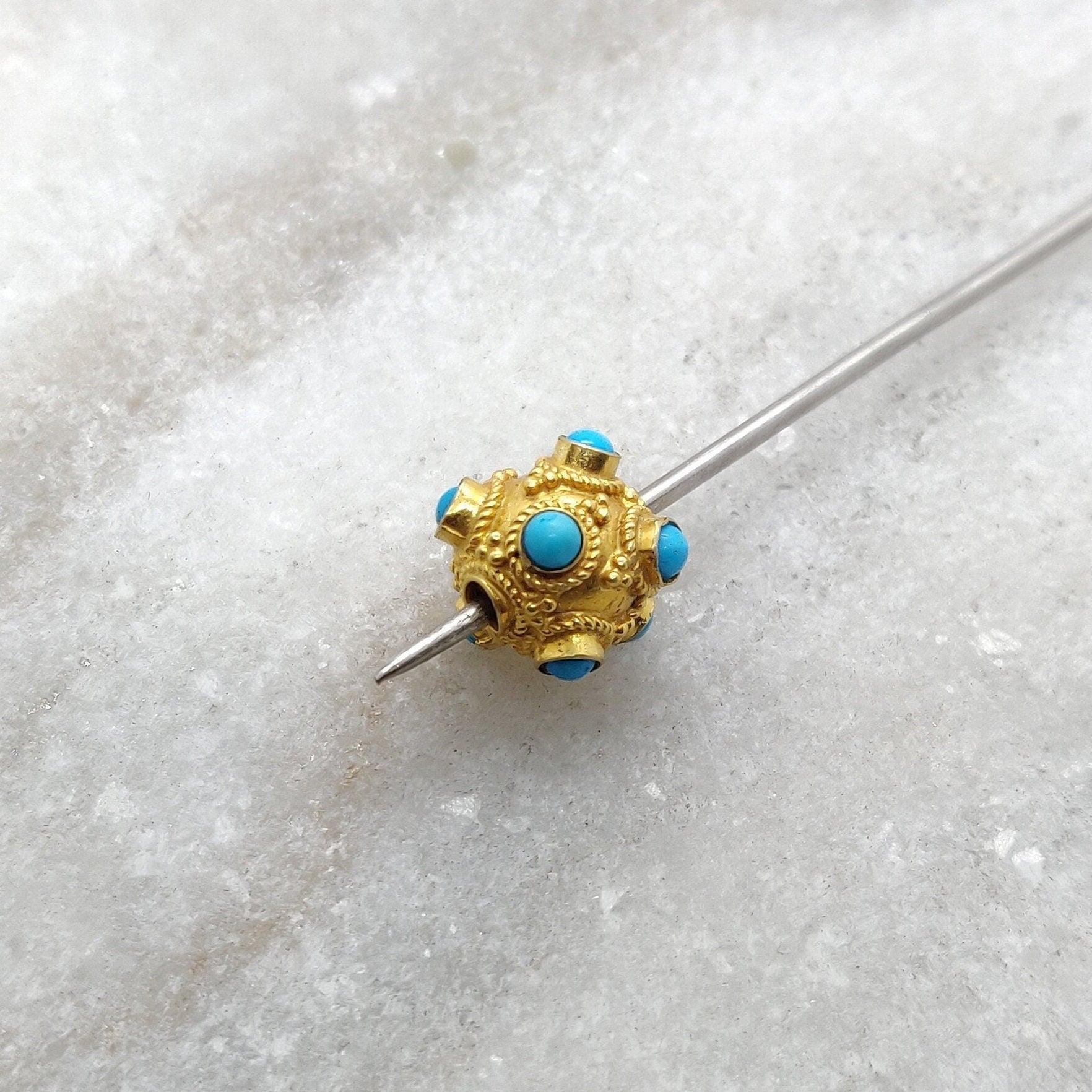 18k Solid Yellow Gold Turquoise Spacer Beads 8mm - Kanika Creations