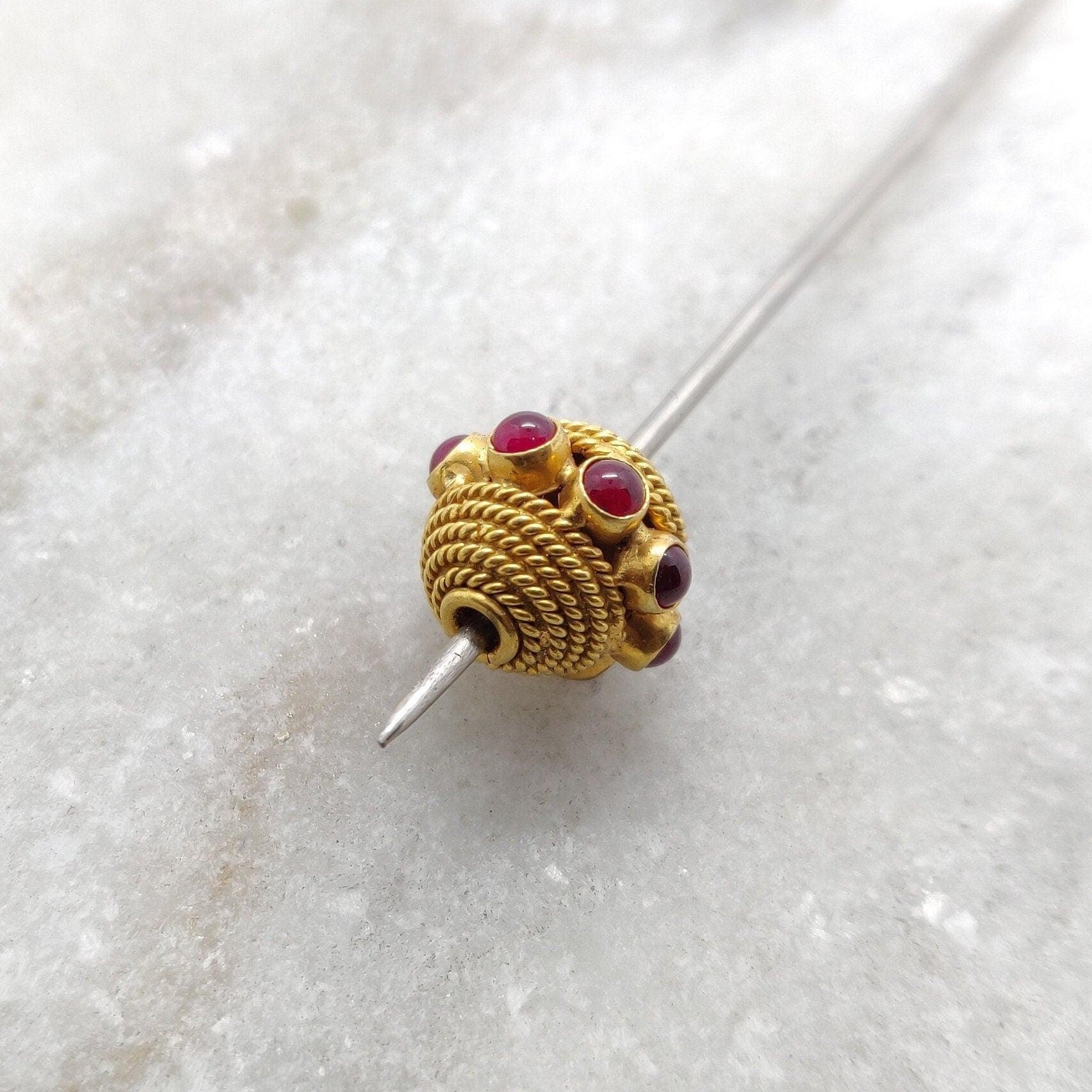 18k Yellow Gold Ruby Round Spacer Beads - Kanika Creations
