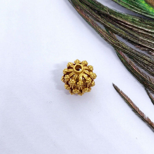 18k Solid Yellow Gold Antique Floral Spacer Beads 12mm - Kanika Creations
