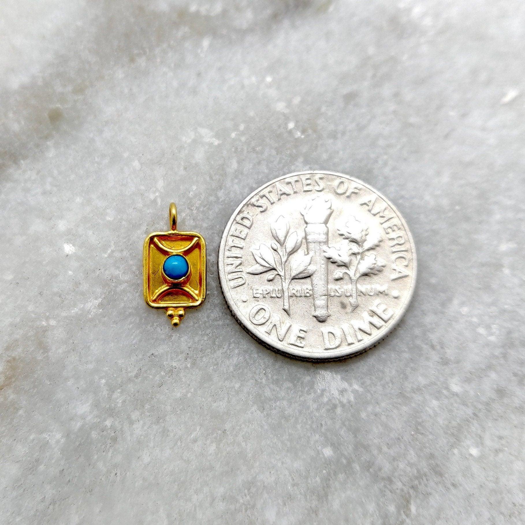 18k Solid Yellow Gold Turquoise Rectangle Charm Pendant 6x11mm - Kanika Creations