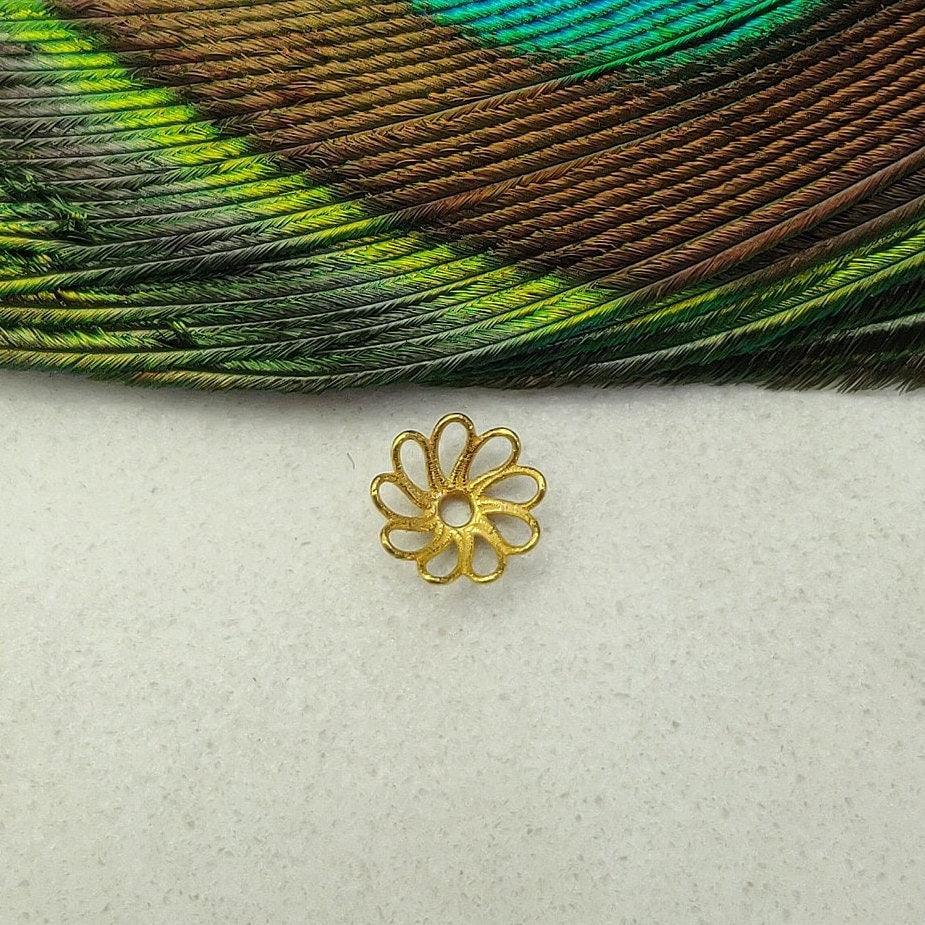 18k Yellow Gold Fancy End Spacer Cap Beads Finding 7mm - Kanika Creations