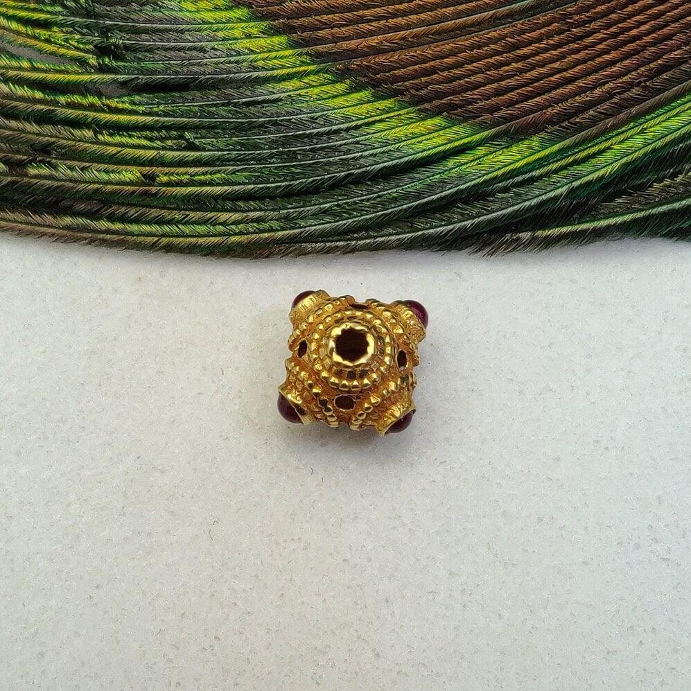 18K Yellow Gold Ruby Spacer Beads - 10 MM - Kanika Creations