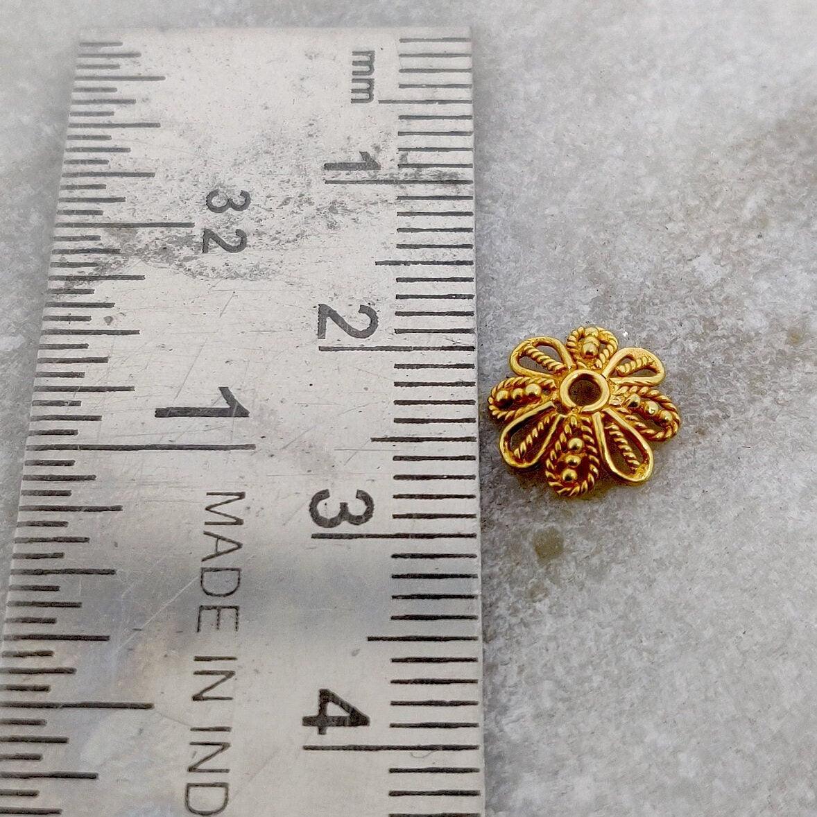 18k Yellow Gold Filigree Designer Floral Beads Cap 9mm - Kanika Creations