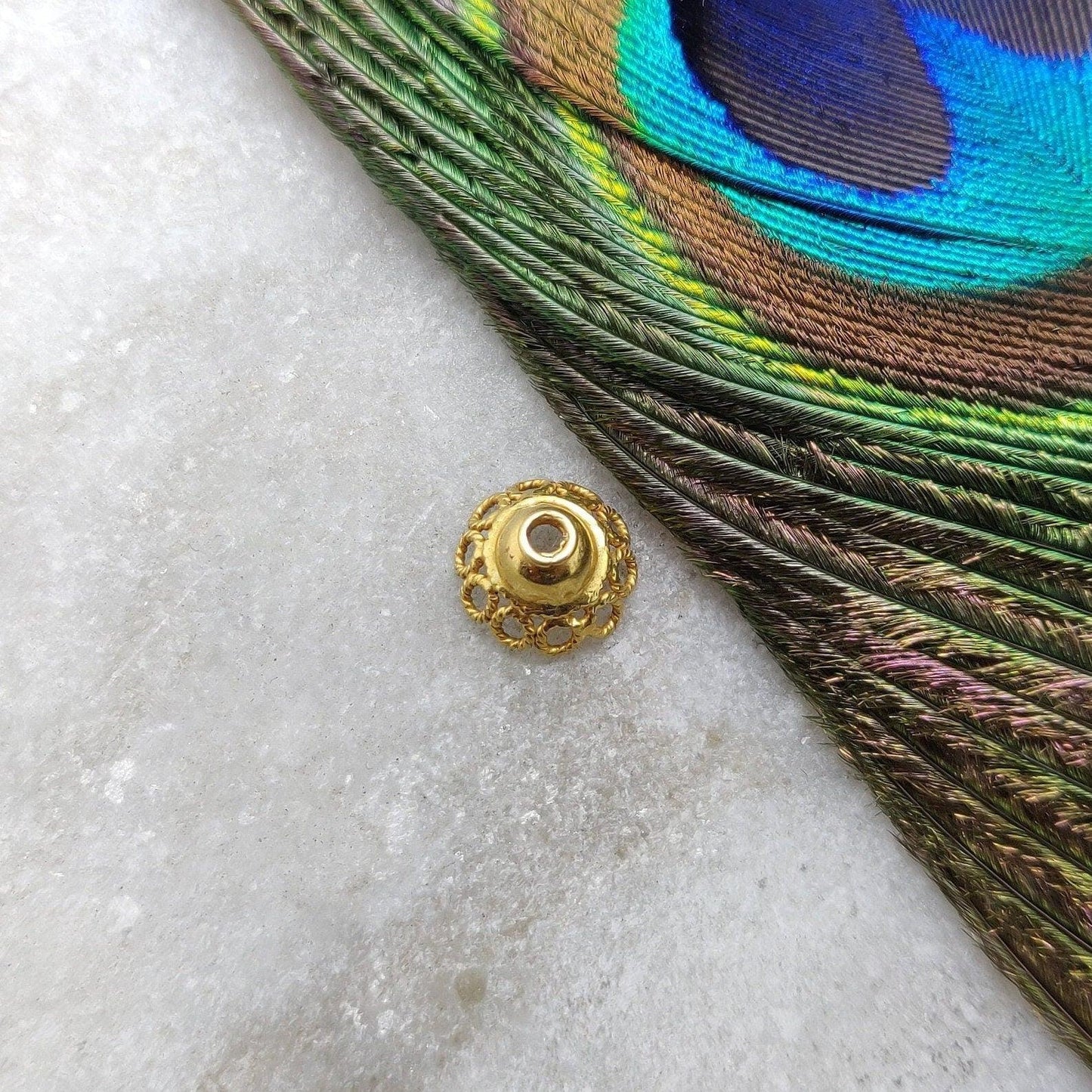 18k Yellow Gold Spacer Beads Cap DIY For Jewelry 9mm - Kanika Creations