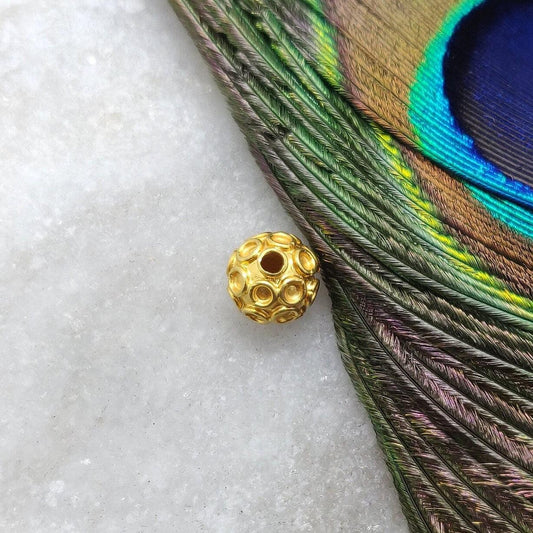 18k Solid Yellow Gold Textured Ball Spacer Beads 7mm - Kanika Creations