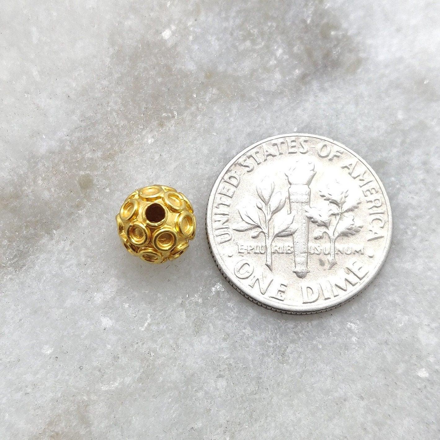 18k Solid Yellow Gold Textured Ball Spacer Beads 7mm - Kanika Creations