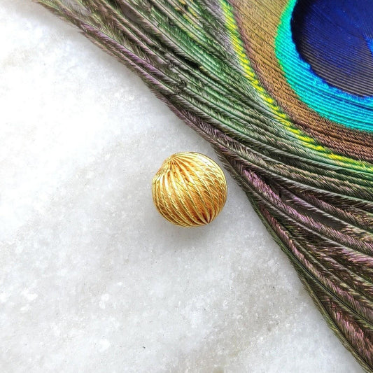 18k Solid Yellow Gold Fluted Round Spacer Beads 11mm - Kanika Creations