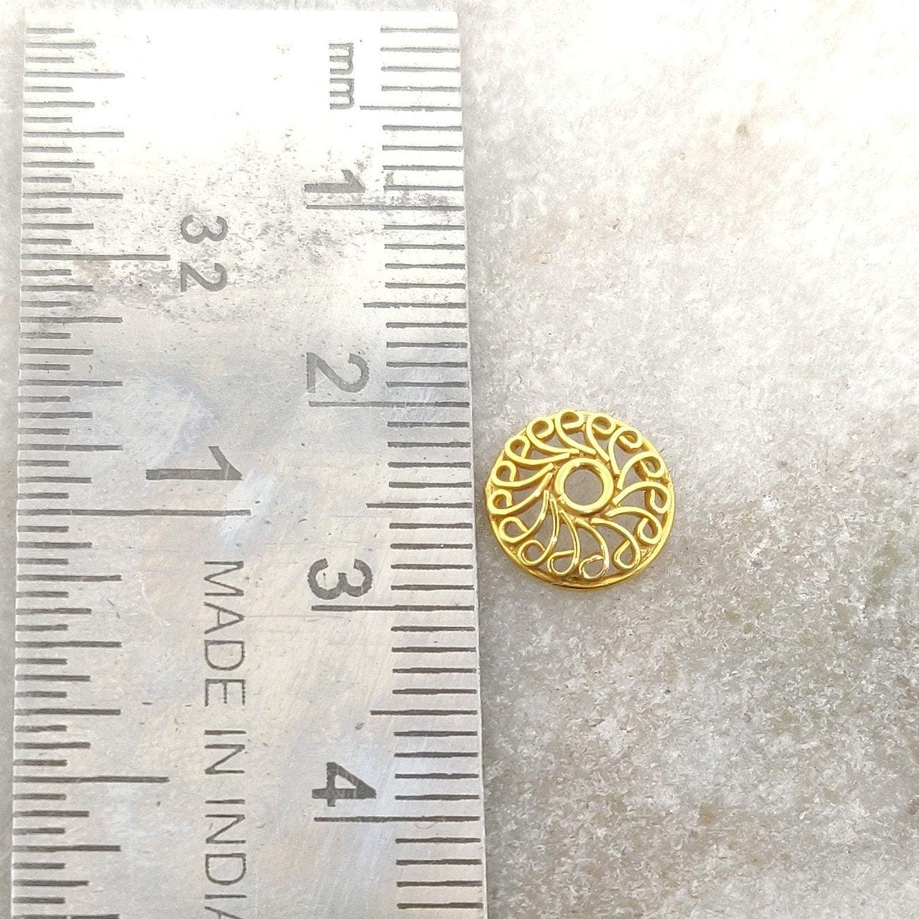 18k Yellow Gold Wheel Beads Cap DIY Jewelry Making 9mm - Kanika Creations