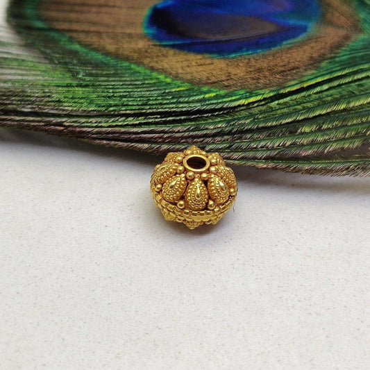 18k Solid Yellow Gold Round Spacer Beads 12x9mm - Kanika Creations