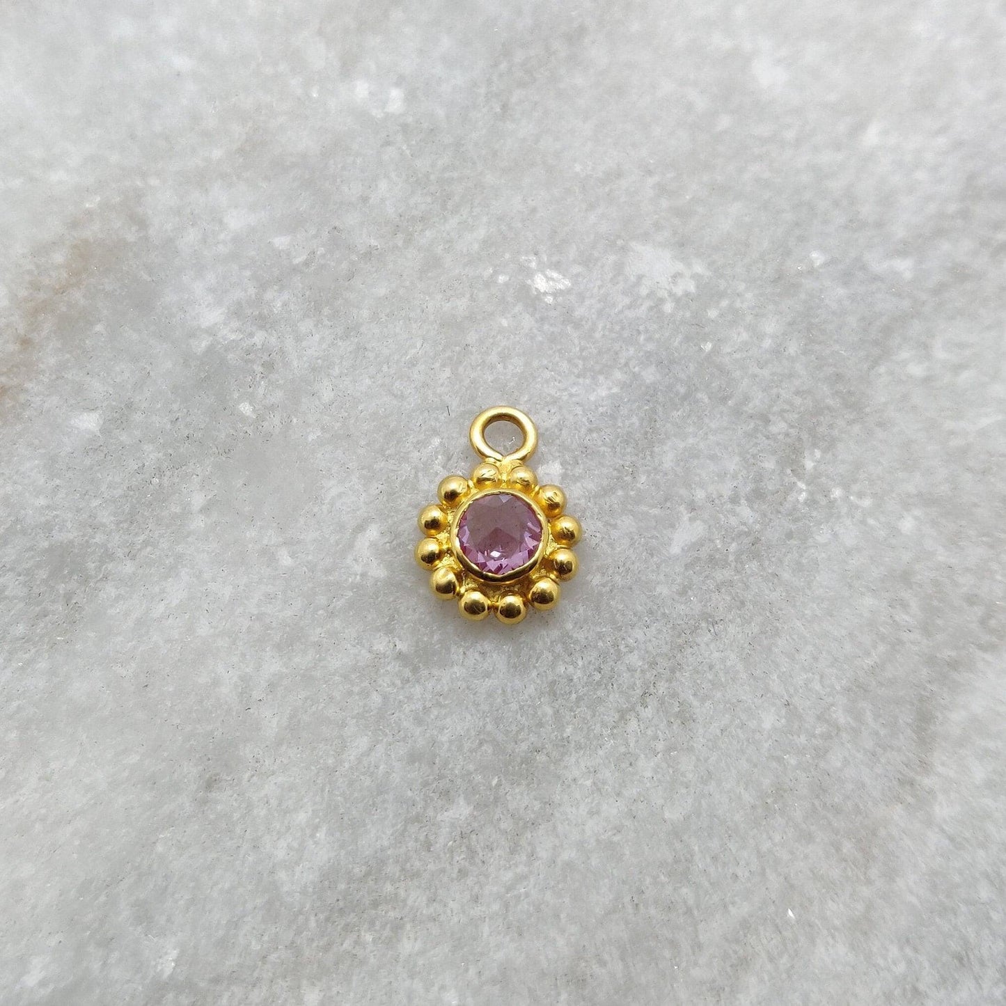 18k Yellow Gold Round Dainty Stone Studded Charm - Kanika Creations