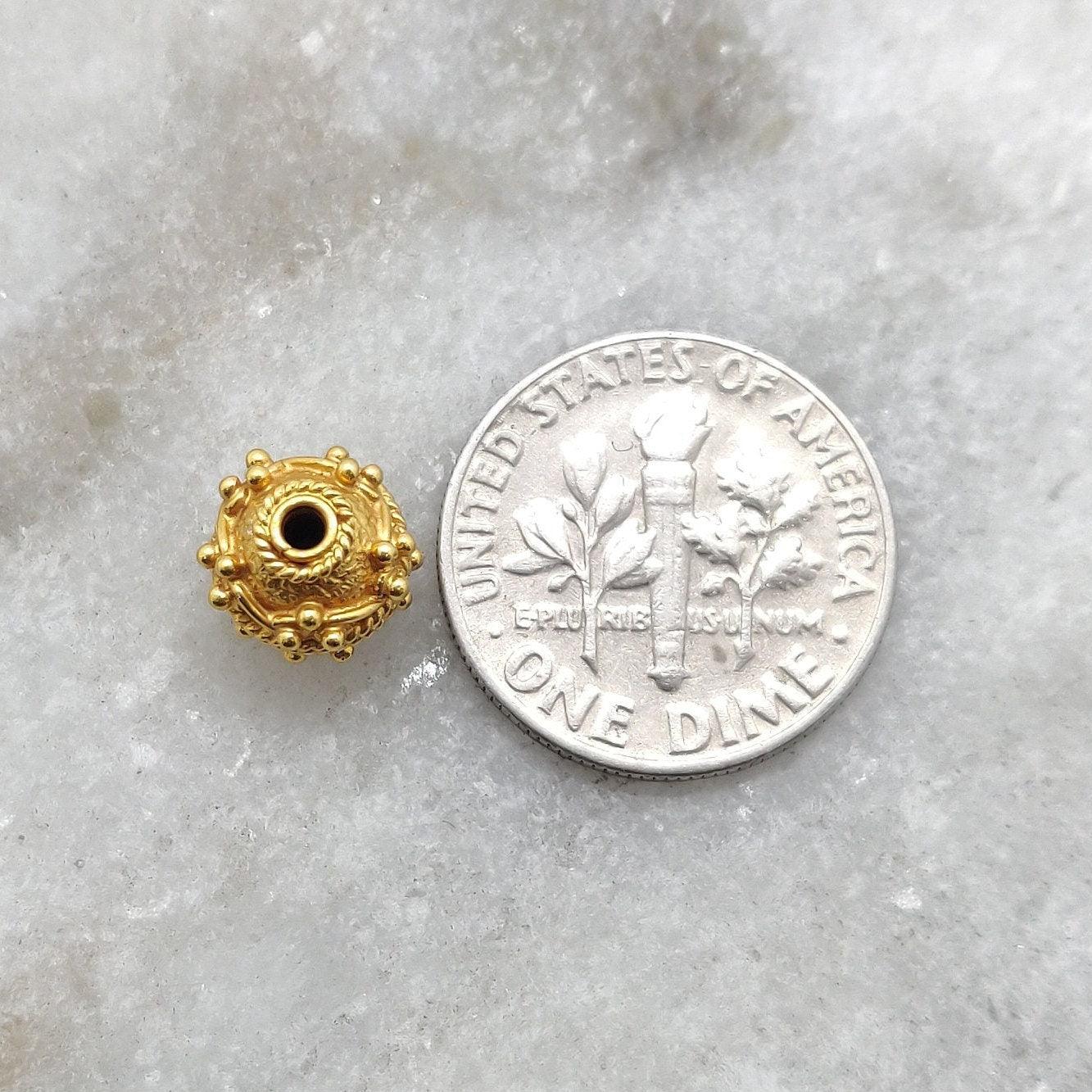 18k Solid Yellow Gold Antique Round Spacer Beads 7mm - Kanika Creations