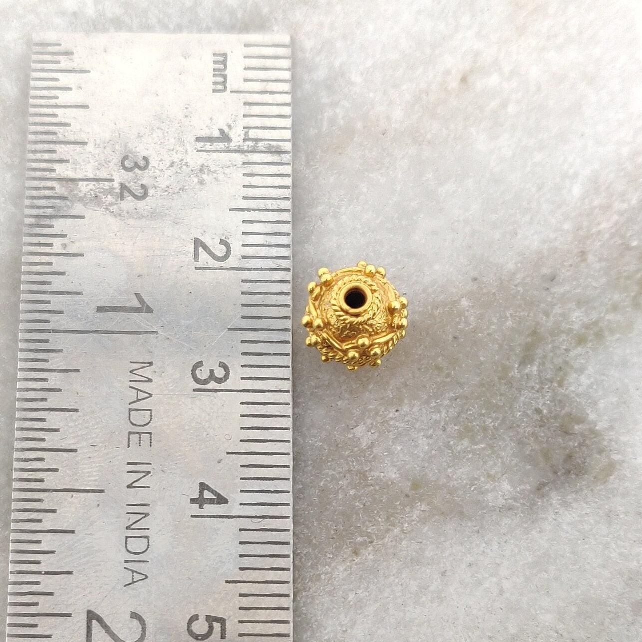 18k Solid Yellow Gold Antique Round Spacer Beads - Kanika Creations