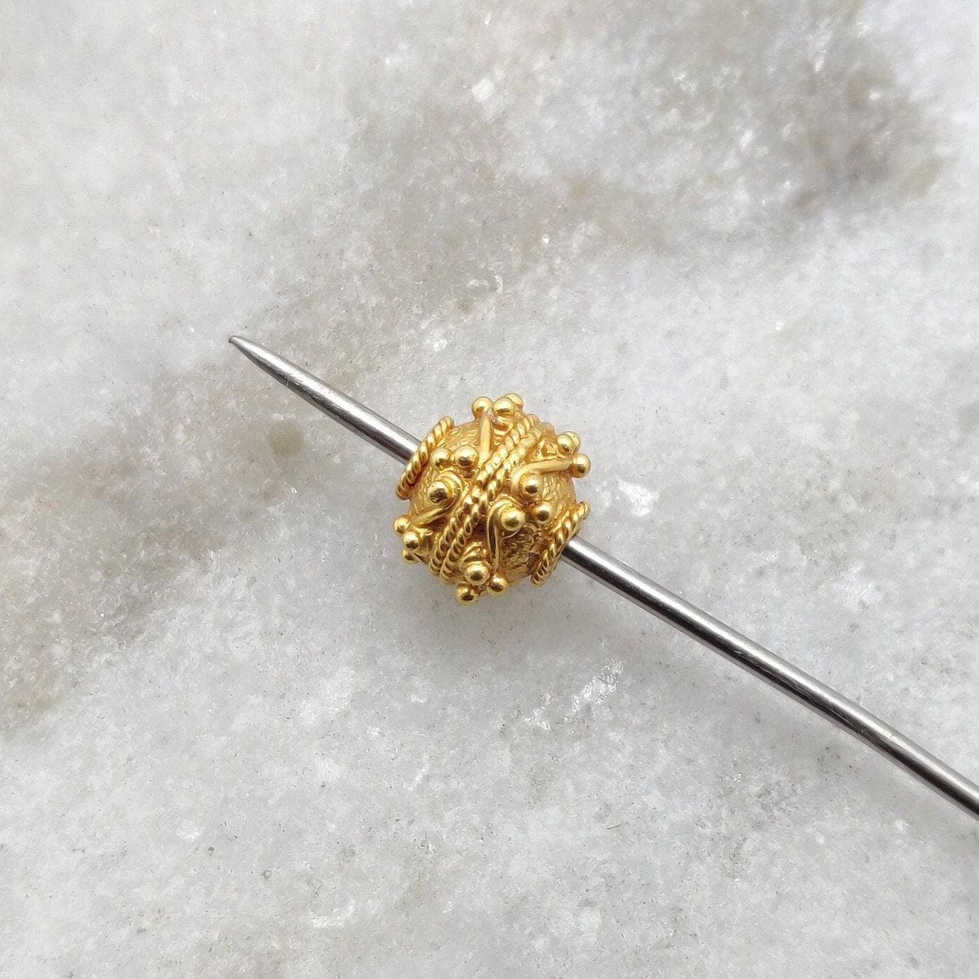 18k Solid Yellow Gold Antique Round Spacer Beads - Kanika Creations