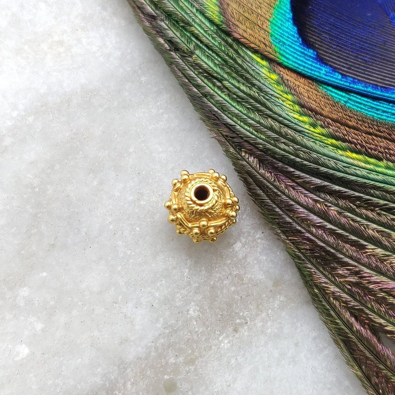 18k Solid Yellow Gold Antique Round Spacer Beads - Kanika Creations