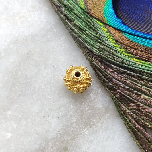 18k Solid Yellow Gold Antique Round Spacer Beads - Kanika Creations