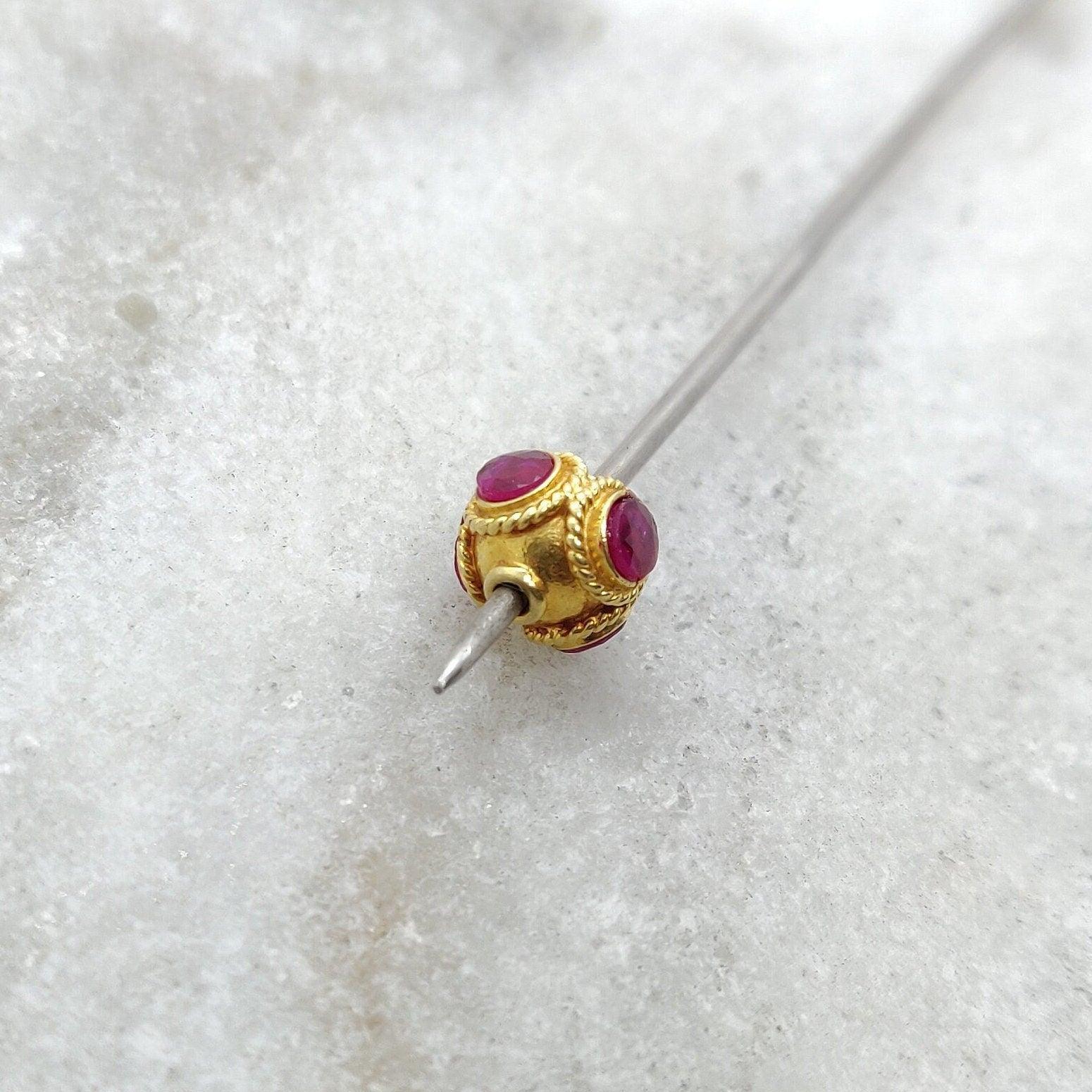 18K Solid Gold Rondelle Ball Bead Spacer With Ruby Stone 7mm - Kanika Creations