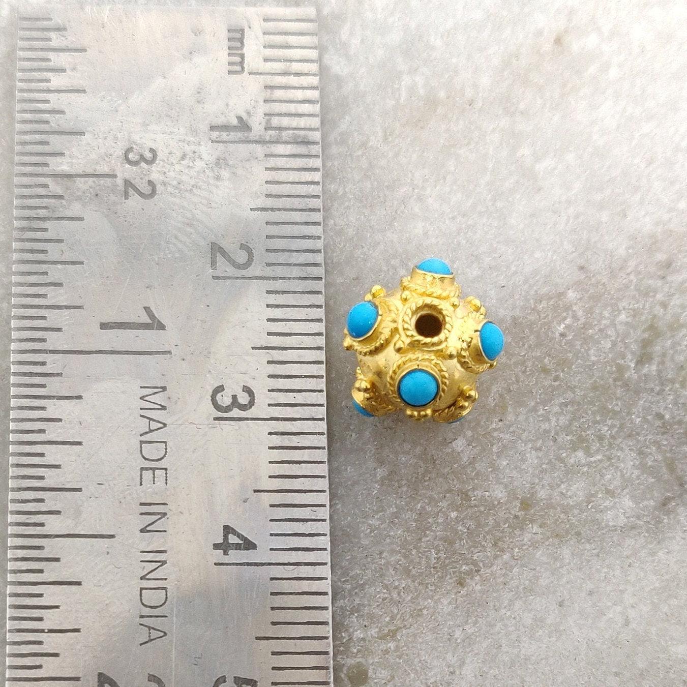 Handmade 18k Yellow Gold Turquoise Stone Spacer Ball Bead - Kanika Creations