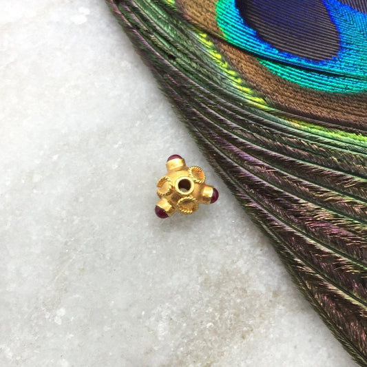 18k Solid Yellow Gold Ruby Antique Spacer Beads 7mm - Kanika Creations
