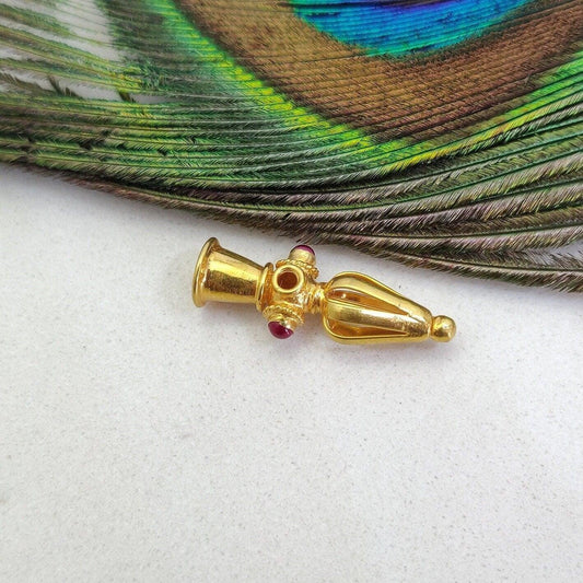 18k Solid Yellow Gold Fancy Tower Lock Charm Beads - Kanika Creations