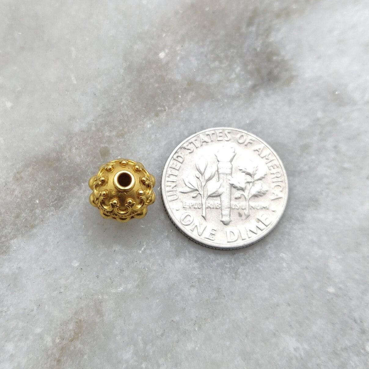 18k Solid Yellow Gold Vintage Round Spacer Beads 9x8mm - Kanika Creations