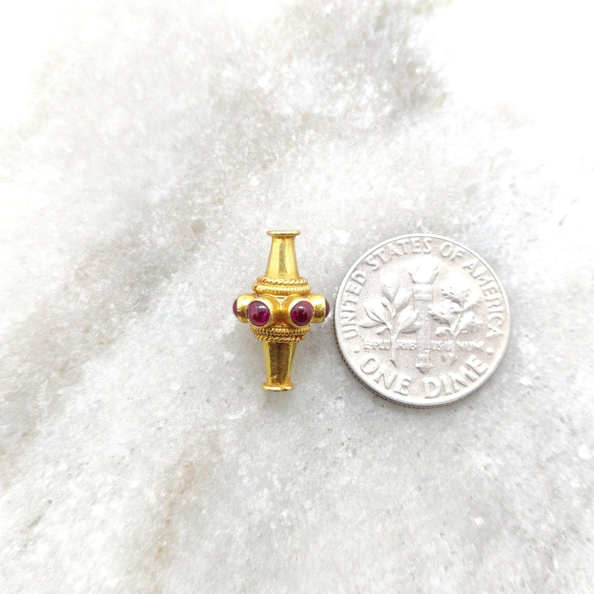 18k Yellow Gold Ruby Fancy Tube Beads - 10X15 MM - Kanika Creations